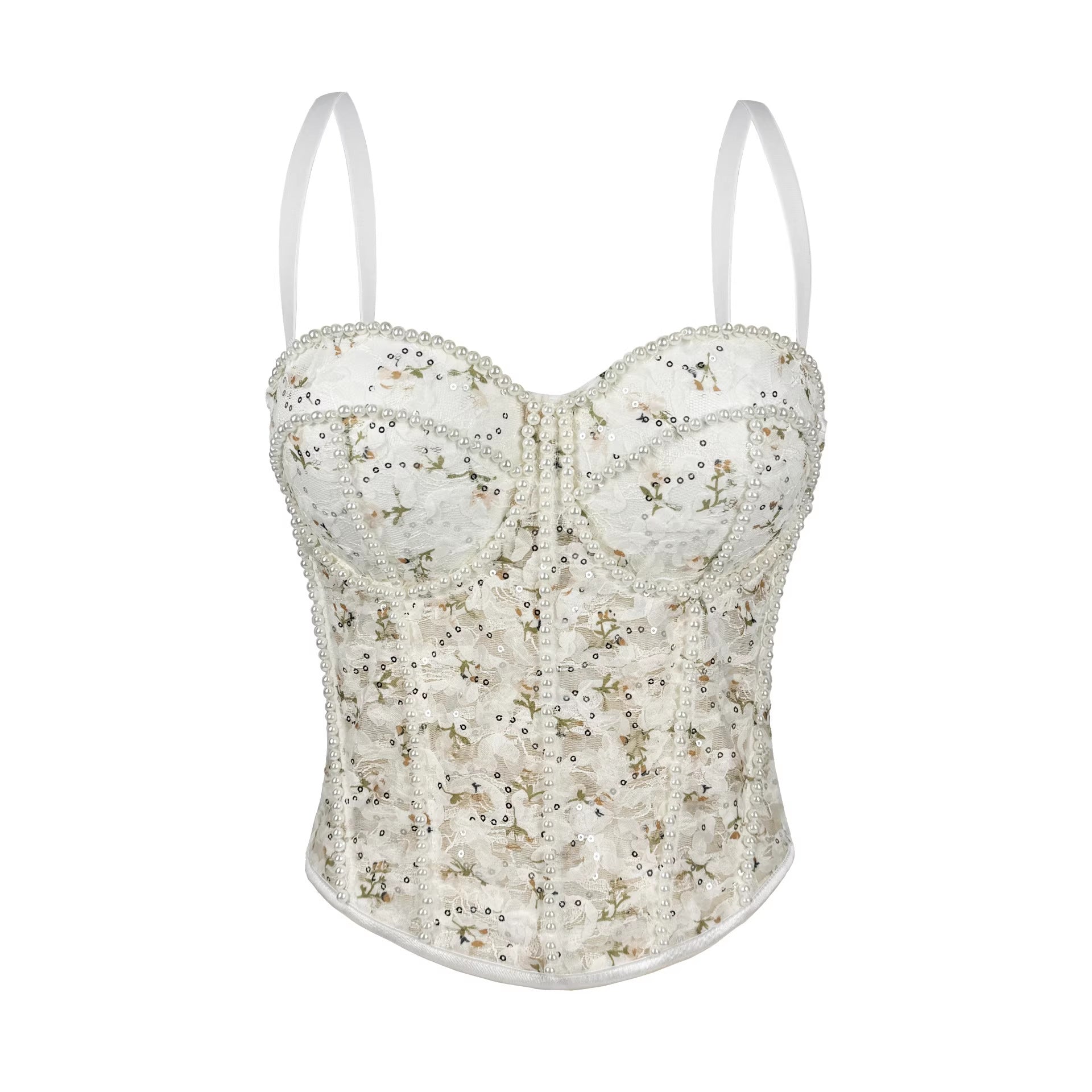 Pearl Mesh Corset Transparent Lace Slim Fit
