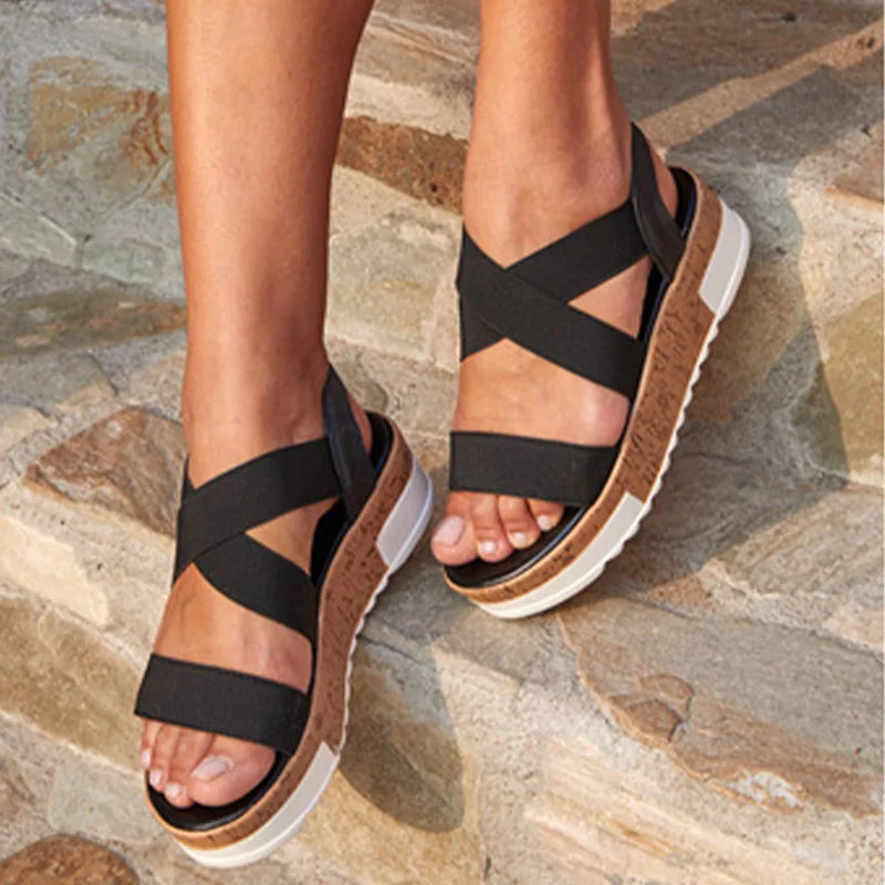 Women's Sandals: Ladies' Buckle Strap Casual Flat Platform Colorful Beach Sandals for Summer