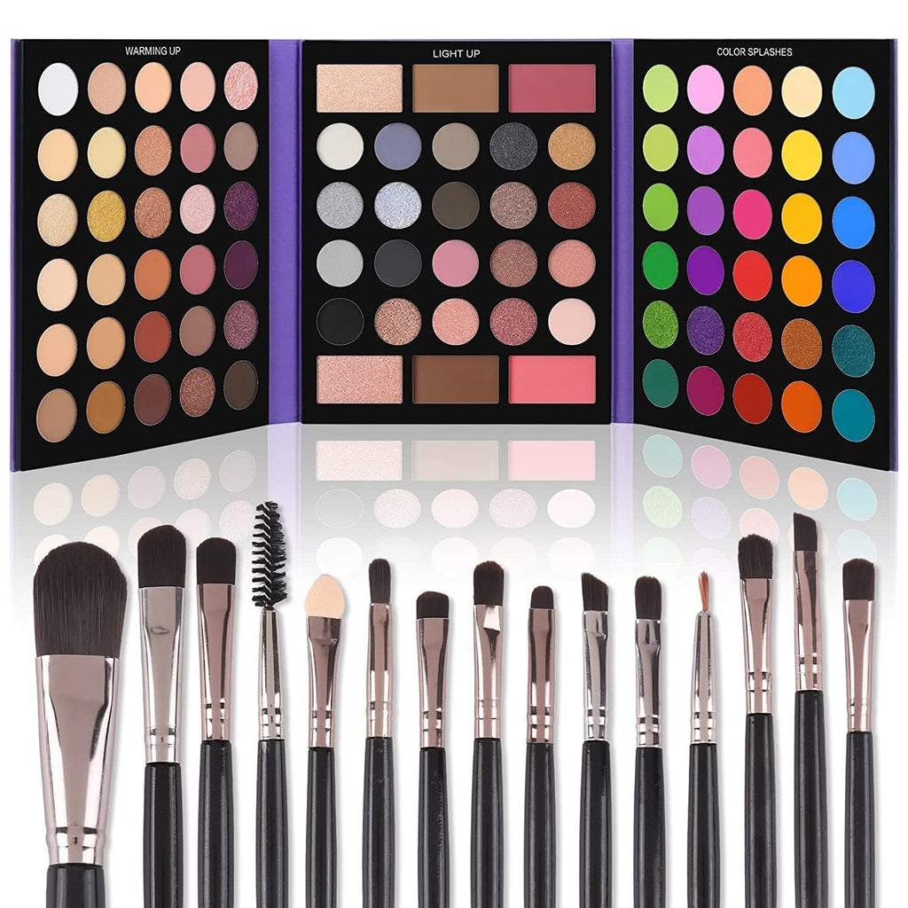 UCANBE Eyeshadow and Blush Palette with 15Pcs Brushes Makeup Set