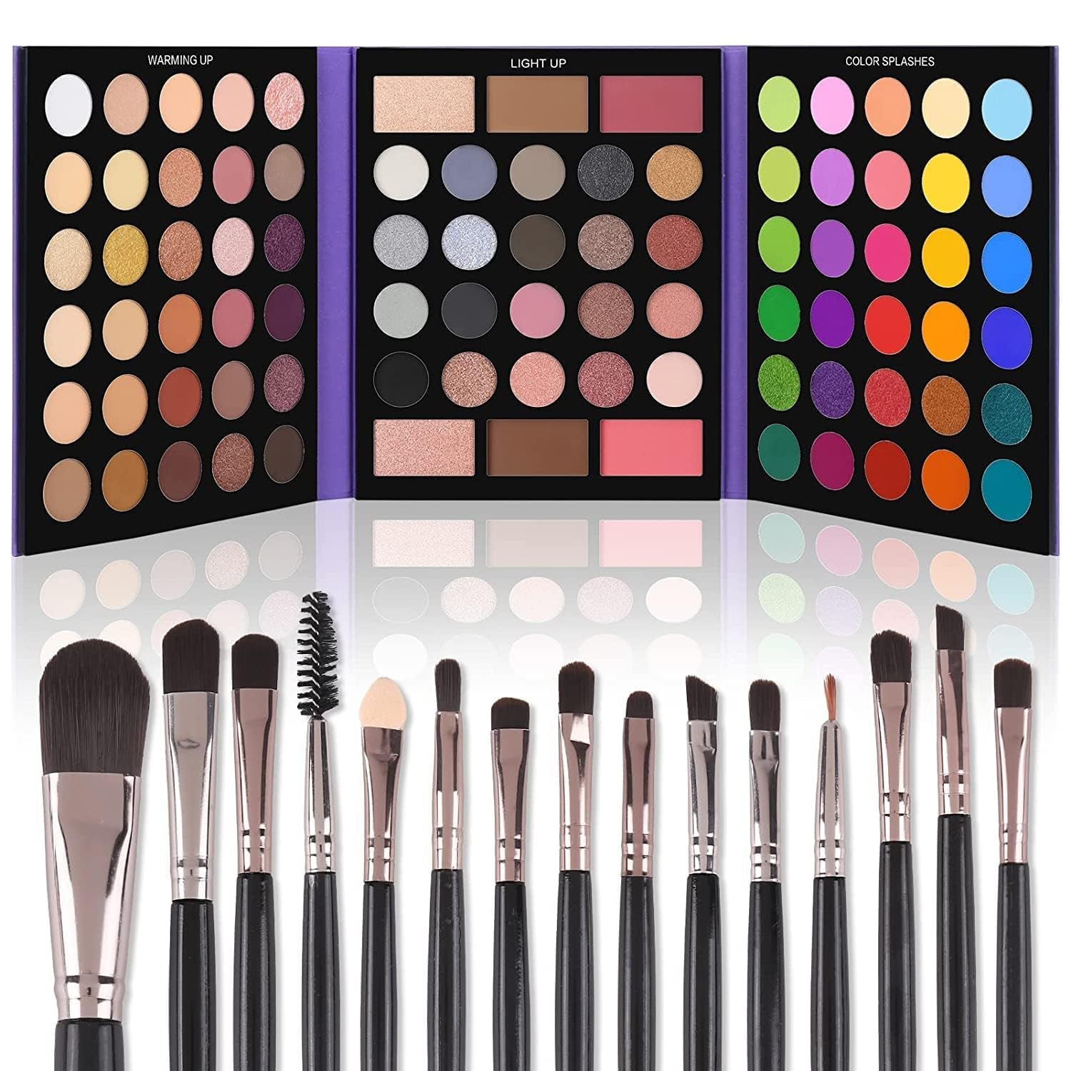 UCANBE Eyeshadow and Blush Palette with 15Pcs Brushes Makeup Set