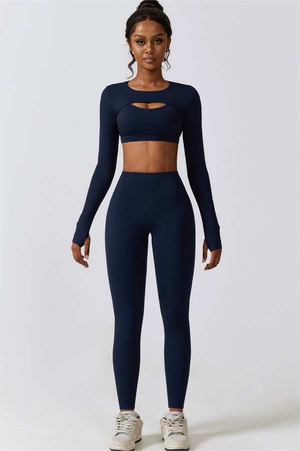 Juno Star Crop Top Sports Bra Leggings 3-Piece Set