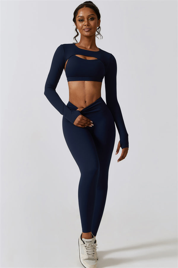 Juno Star Crop Top Sports Bra Leggings 3-Piece Set
