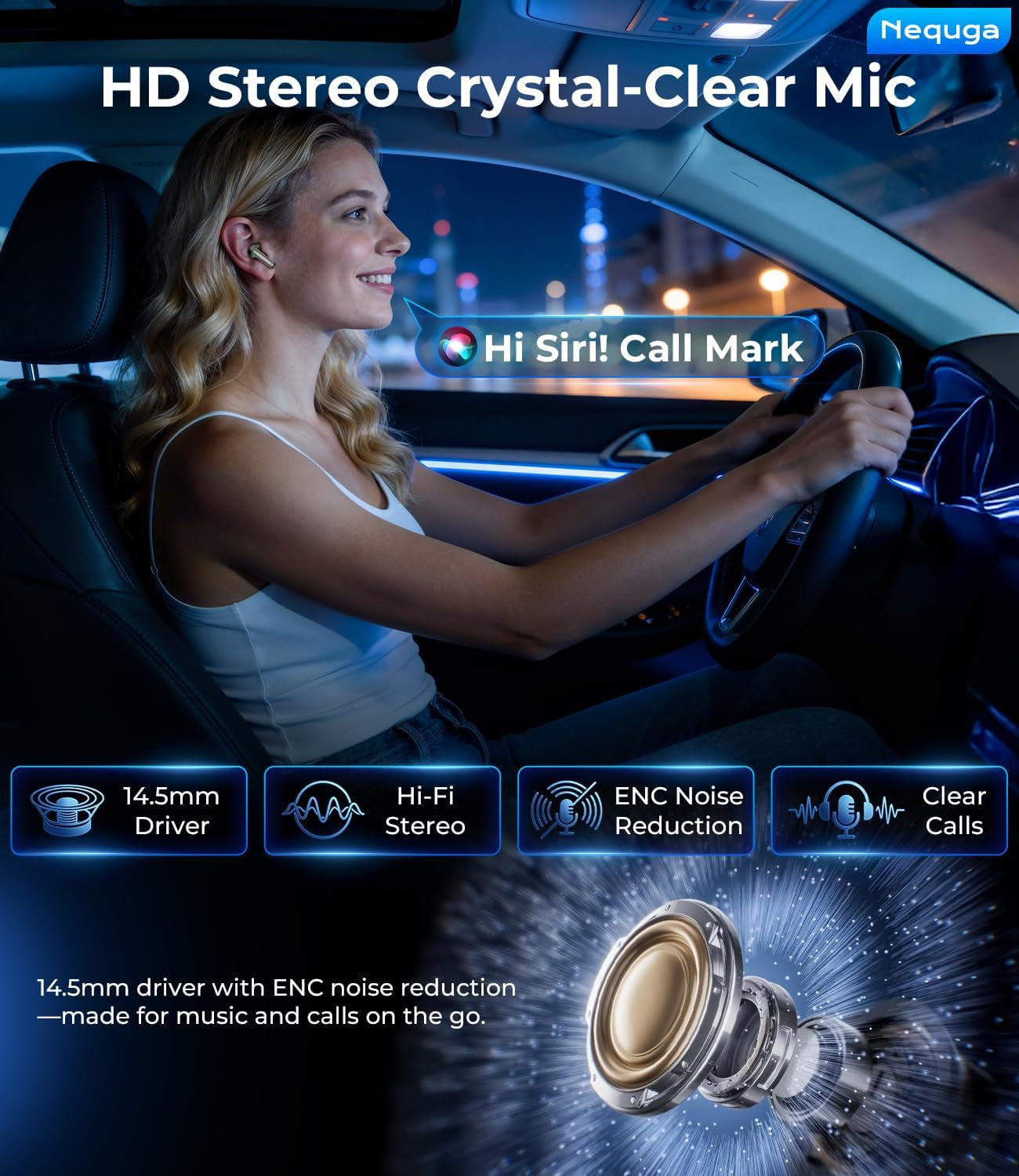 Wireless Earbuds — 50H Playtime, IPX7 Waterproof