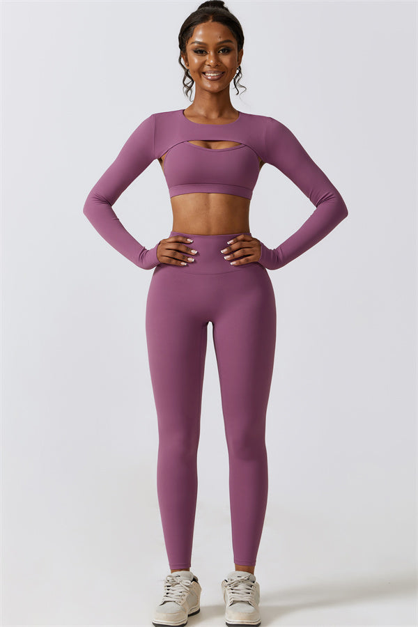 Juno Star Crop Top Sports Bra Leggings 3-Piece Set