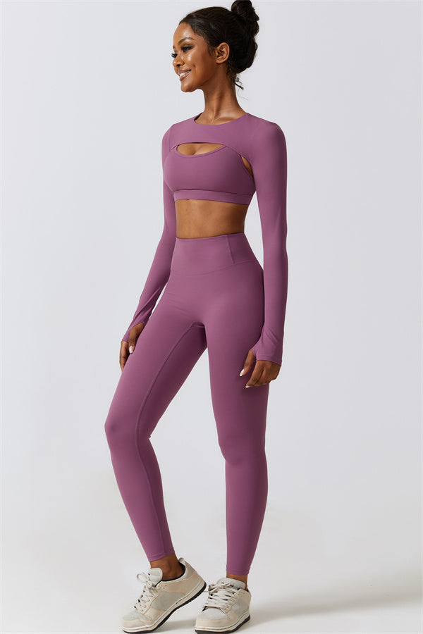 Juno Star Crop Top Sports Bra Leggings 3-Piece Set