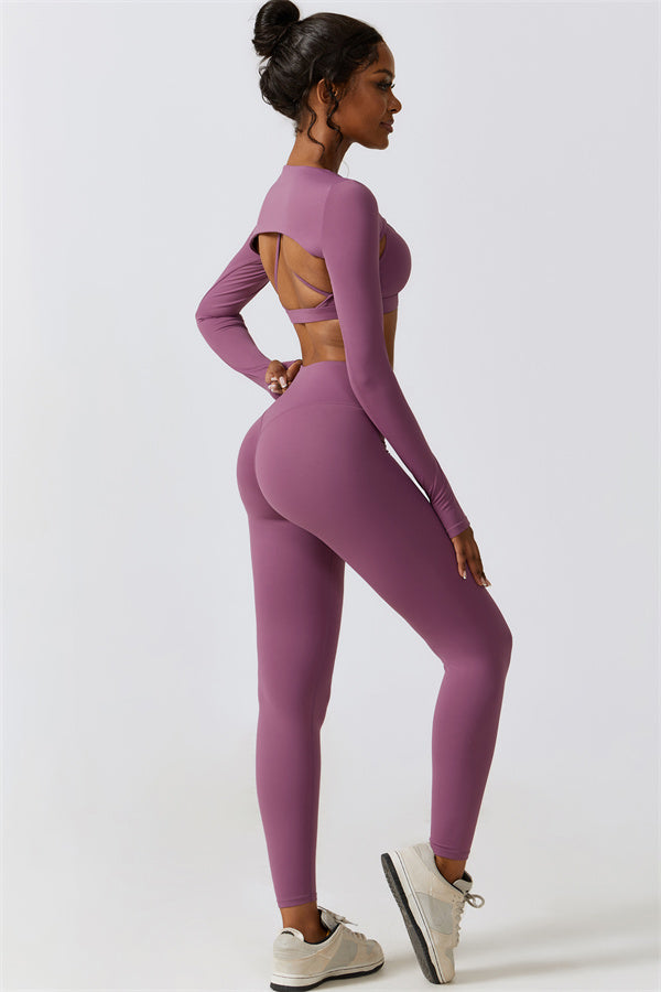 Juno Star Crop Top Sports Bra Leggings 3-Piece Set