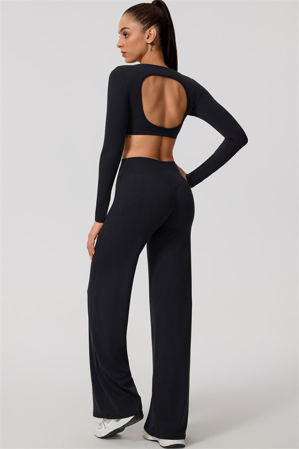 The Nestle Long Sleeve Crop Top Straight Leg Pants 2-Piece Set