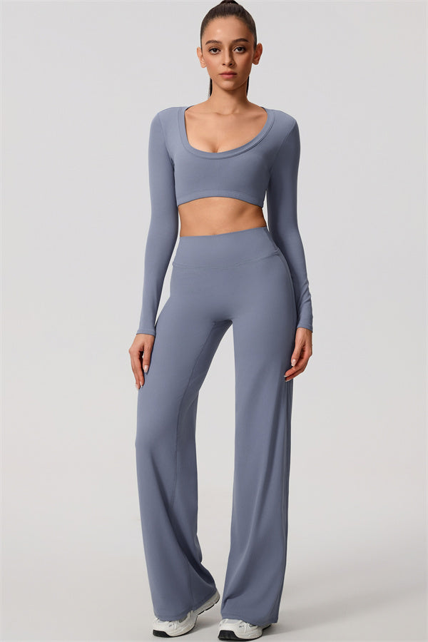 The Nestle Long Sleeve Crop Top Straight Leg Pants 2-Piece Set