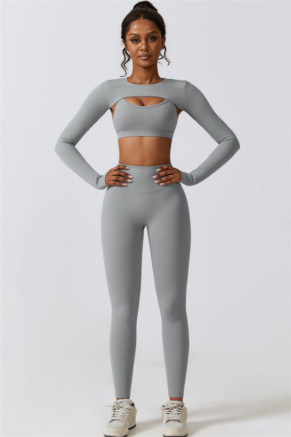 Juno Star Crop Top Sports Bra Leggings 3-Piece Set