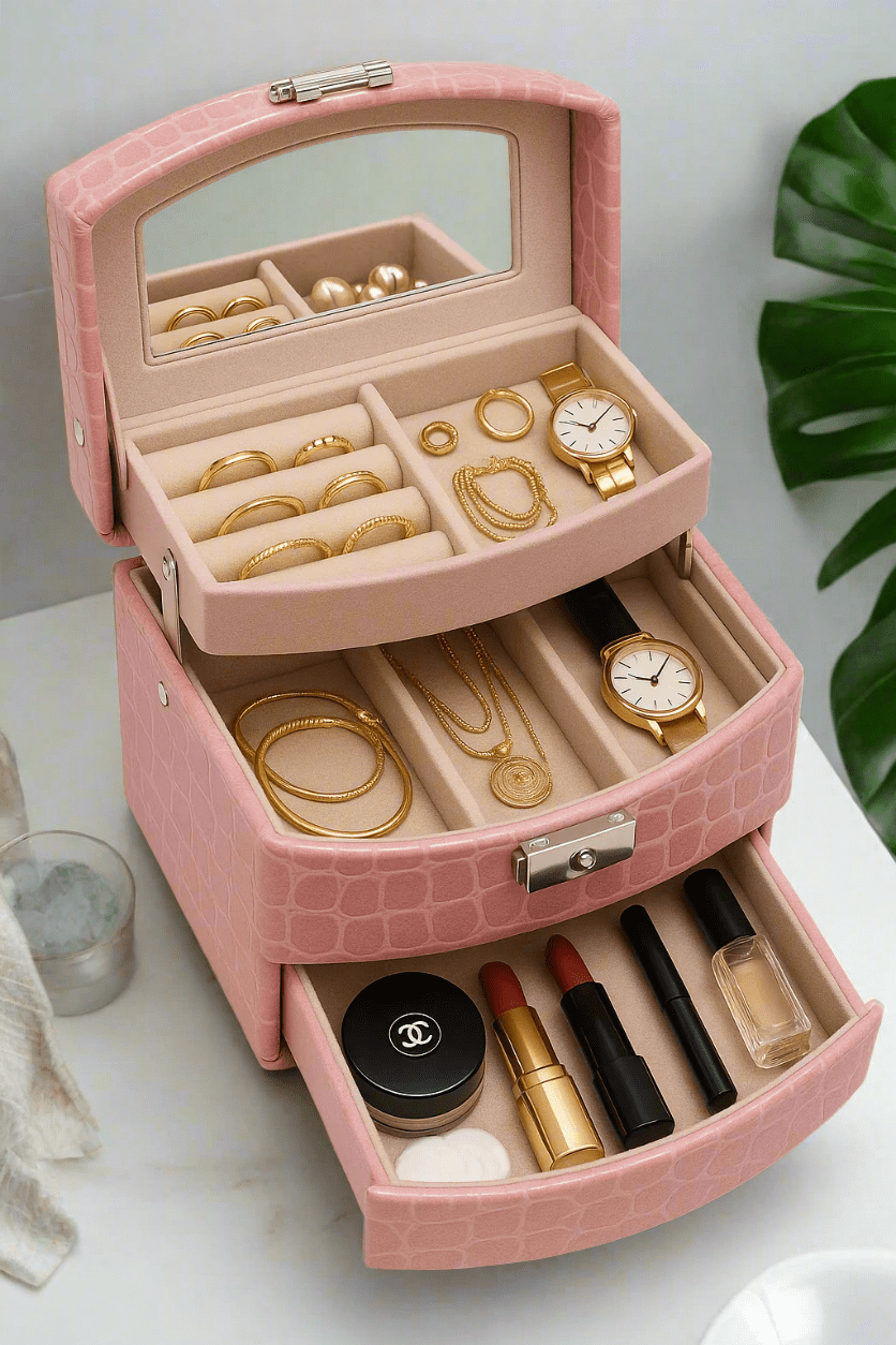 Luxury Jewelry Box – 3 Layers Tangle Free Jewelry Organizer & Elegant Designer Jewelry Chest