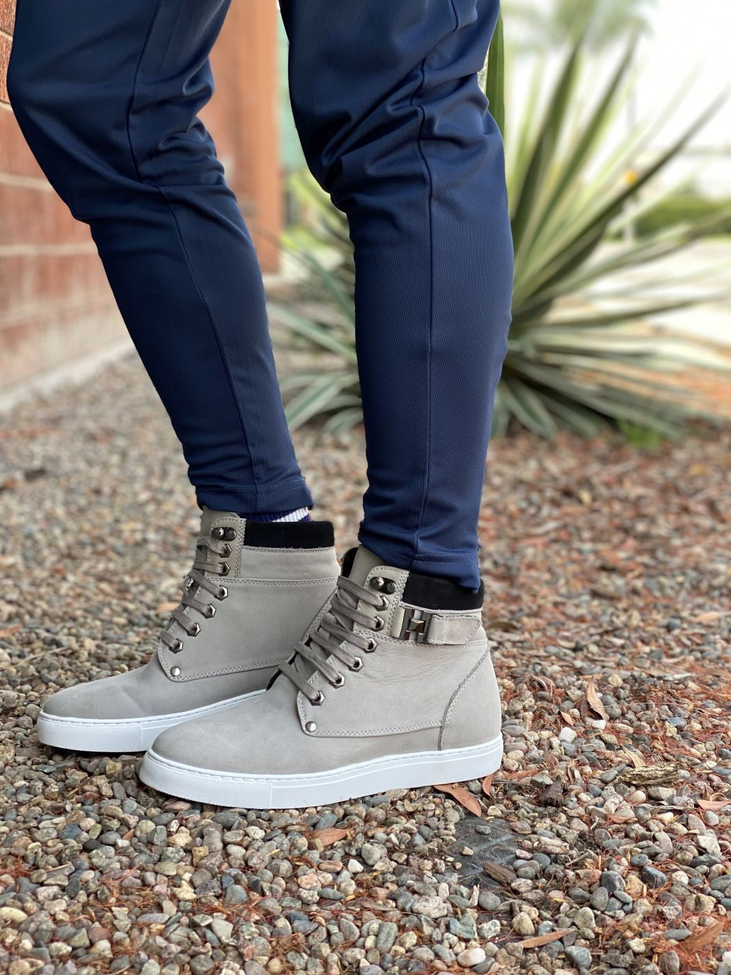 Men's Nubuck Grey High Top Sneak-Boot T53120